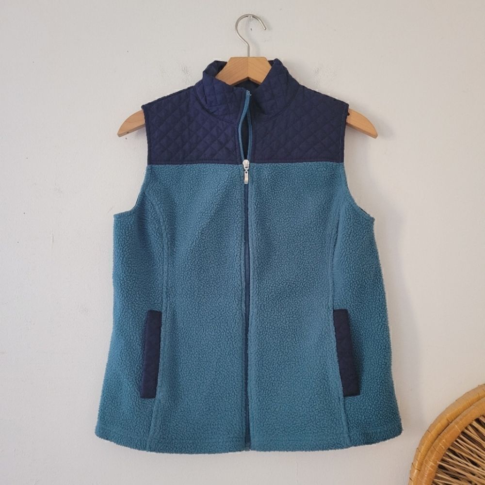 Croft & Barrow Fleece/Quilted Vest Blue Colorblock Petite Small Folk Teal